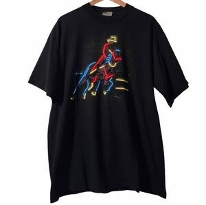 Vintage Cowboy Riding Horse Neon Short Sleeve Crew Neck Shirt Single Stitch Rode